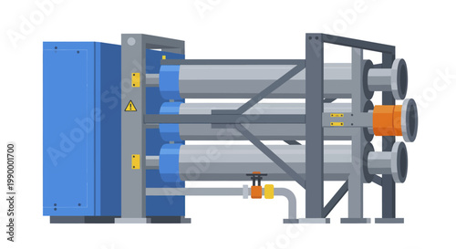 Industrial Water Filtration System with Multiple Membrane Housings.