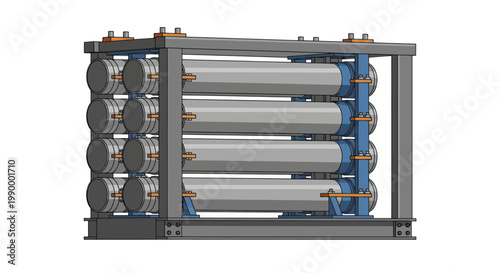 Industrial water filtration system with multiple cylindrical units.