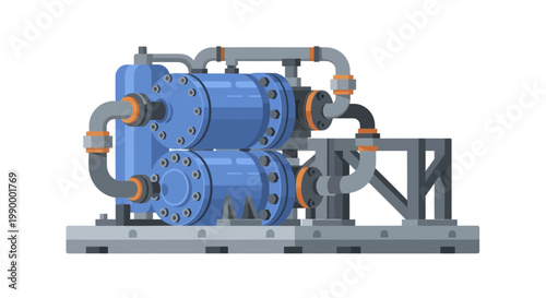 Industrial water pump system with pipes and valves.