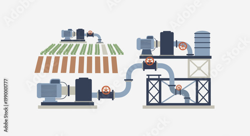Industrial water pumping and irrigation system for agriculture.