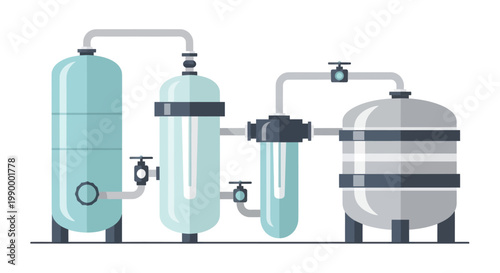 Industrial Water Purification System with Multiple Tanks and Filters.