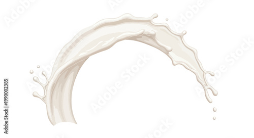 A dynamic milk splash is showcased in this vector illustration, curving gracefully across a clean white background with a smooth, flowing design that evokes freshness and purity