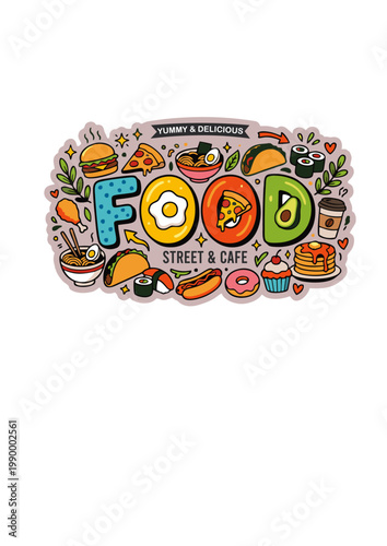 Cute fast food cafe menu doodle icon collection