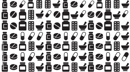 Black icons of medicine and health.