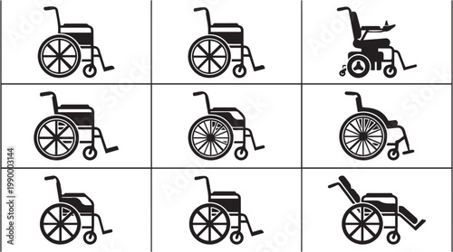 Black wheelchair icons in various positions.