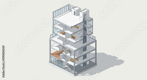Modern Architectural Building Design Isometric View.