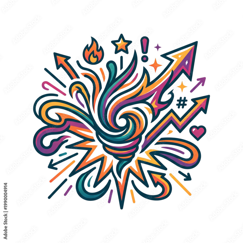Obraz premium Pop Art Comic Style Arrow Icon, Explosive Upward Trend Symbol with Thick Outlines, Creative Business Growth Concept Vector