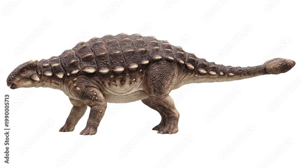 Fototapeta premium Ankylosaurus dinosaur walking side profile, detailed texture