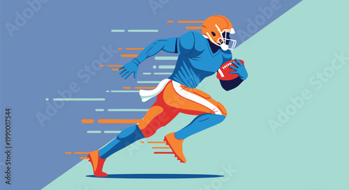 American Football Player, Running, Sports Illustration, Vector Graphic