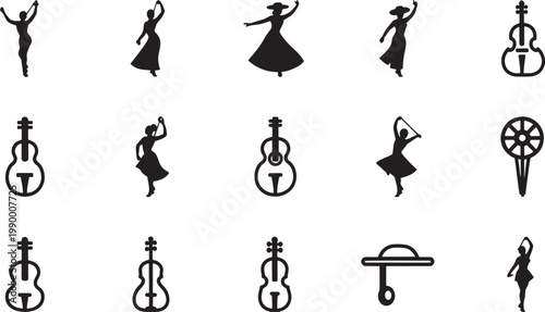 Black silhouette of people performing various activities