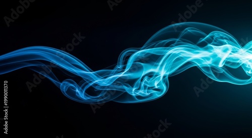 Swirling tendrils of deep blue and teal vapor flow elegantly, creating cinematic depth with glowing mist and ethereal liquid motion effects, liquid, particle, plasma