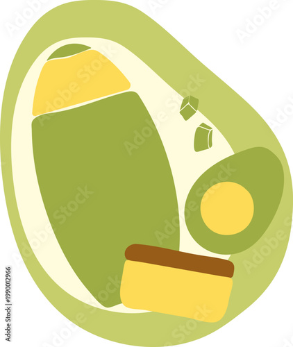 Body lotion Vector set in flat style, Cream tubes Isolated composition, Avocado green Skincare organic concept