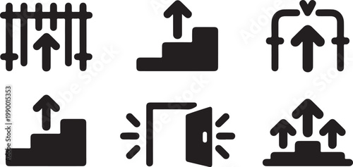 Minimalist black of people climbing stairs and ladders