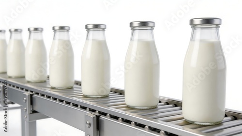Milk bottles on conveyor belt