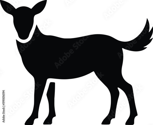 A black silhouette of a deer with a white collar
