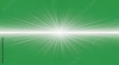 A bright light shines on green background with white rays