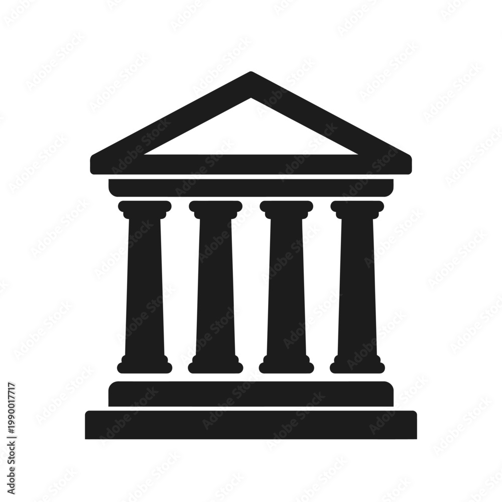 Fototapeta premium Black bank building icon with columns