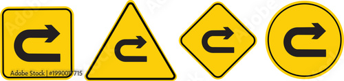 Navigating the Way: A collection of directional turn ahead signs, each distinct in shape, guiding road users.