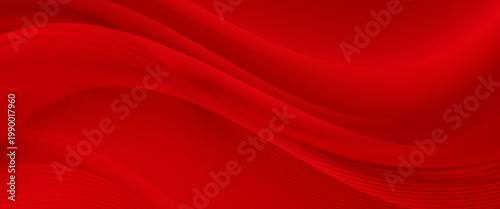 Red metal satin fabric silky wave background. Red silk abstract shapes with luxury background. Red luxurious background for celebration, ceremony, event, invitation card, advertising. Premium Vector.