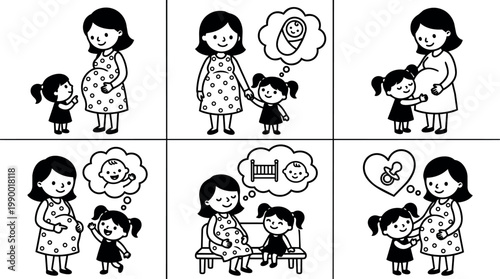 Pregnant mother and daughter imagining baby scenes