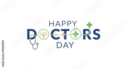 Happy Doctors Day with Medical Icons