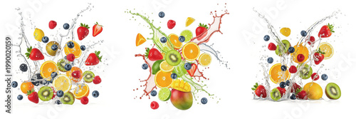 Obraz na plátně Splash of Mixed Tropical Fruits PNG, Refreshing Summer Juice Clipart, Healthy Or