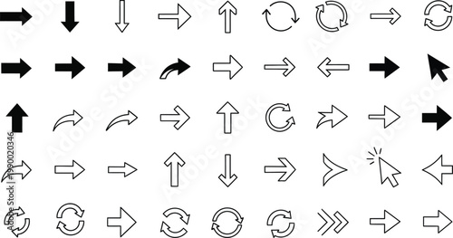 Arrows and Pointers Vector Icon Set: Minimalist UI Elements for Navigation and Interface Design