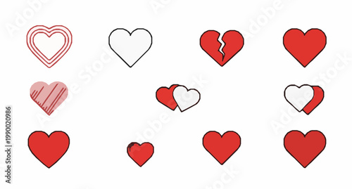 Heart icon vector pack outline and filled love symbols collection modern UI design isolated on white background