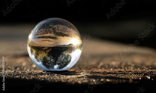 Glass orb captures inverted landscape in its curved surface