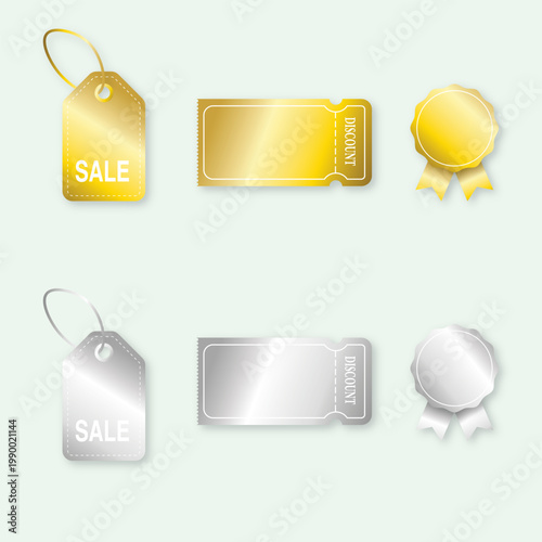 Luxury Gold and Silver Sale Tags and Discount Tickets Set, Premium Metallic Price Labels