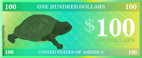 Banknote design one hundred dollar bill with turtle