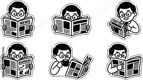 Man reading news and business newspapers with coffee cup