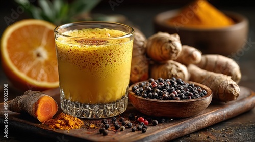 Refreshing Golden Turmeric Milk with Orange and Black Pepper Beverage
