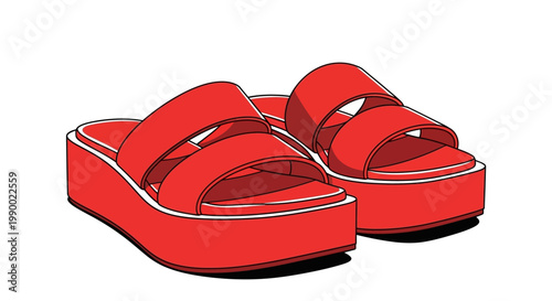Red platform sandals cartoon vector illustration.