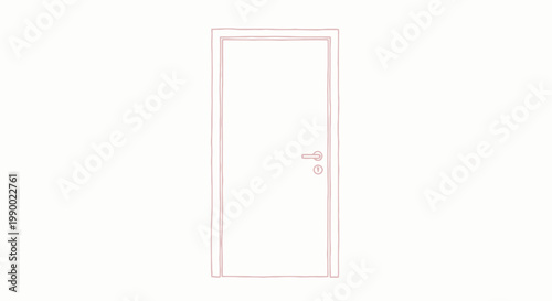 A simple red outline drawing of a closed door with a handle and lock.