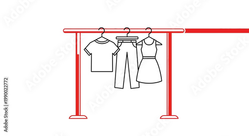 Minimalist illustration of clothes hanging on a ret.ail rack