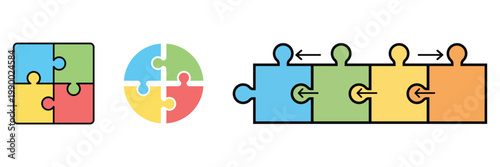 Jigsaw Puzzle Infographic Set for Business Process and Teamwork Strategy