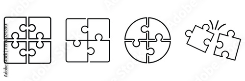 Jigsaw Puzzle Line Icon Set for Business Teamwork and Logic Solution