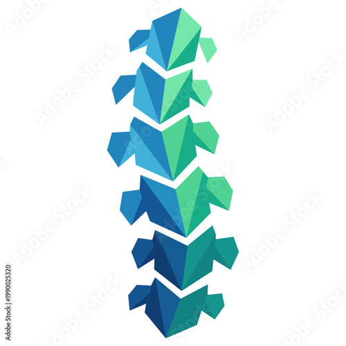 Modern geometric human spine illustration in blue and green gradients