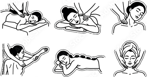 Massage and spa therapy treatments with stones and facial care