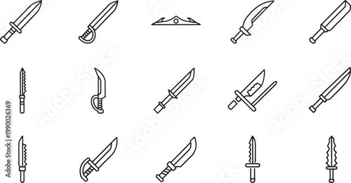 Black and white of various tools and utensils hammer