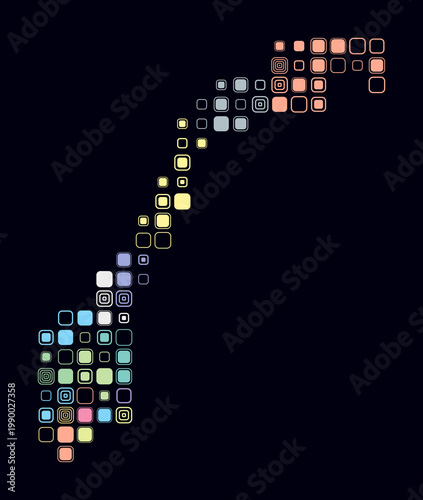 Norway, shape of the country build of colored cells. Digital style map of the Norway on dark background. Large size rounded square blocks. Simple vector illustration.