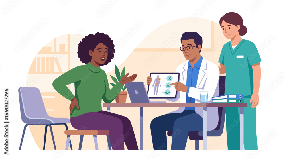 Fototapeta premium Patient consulting with doctor and nurse in a medical office