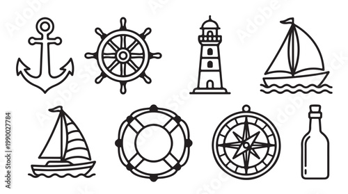Nautical adventure symbols ocean icon set marine aesthetic exploration