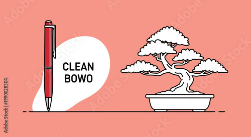 Red pen and stylized bons.ai tree on a pink background