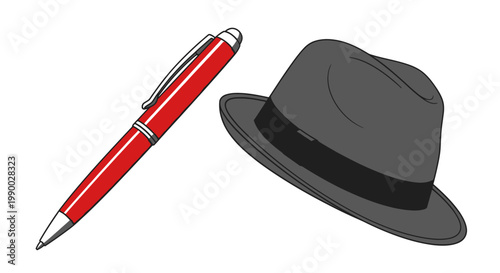 Red pen and fedora hat