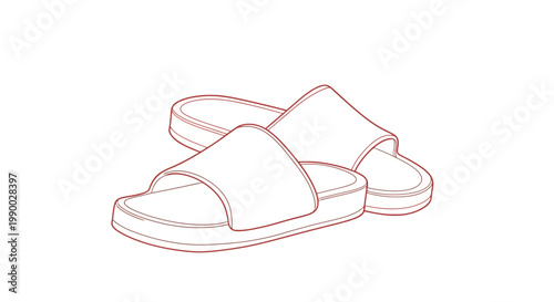 Simple line art illustration of red slide sandals on a white background