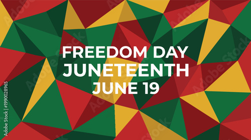 Juneteenth Freedom Day illustration with festive geometric background in Pan-African colors celebrating the emancipation of enslaved people.
