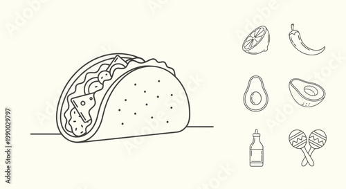 Taco with ingredients and condiments.