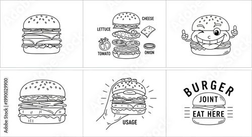 Hamburger Food Illustration Various Styles.